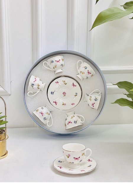 طقم 6 فنجان شاي كعب فراشة